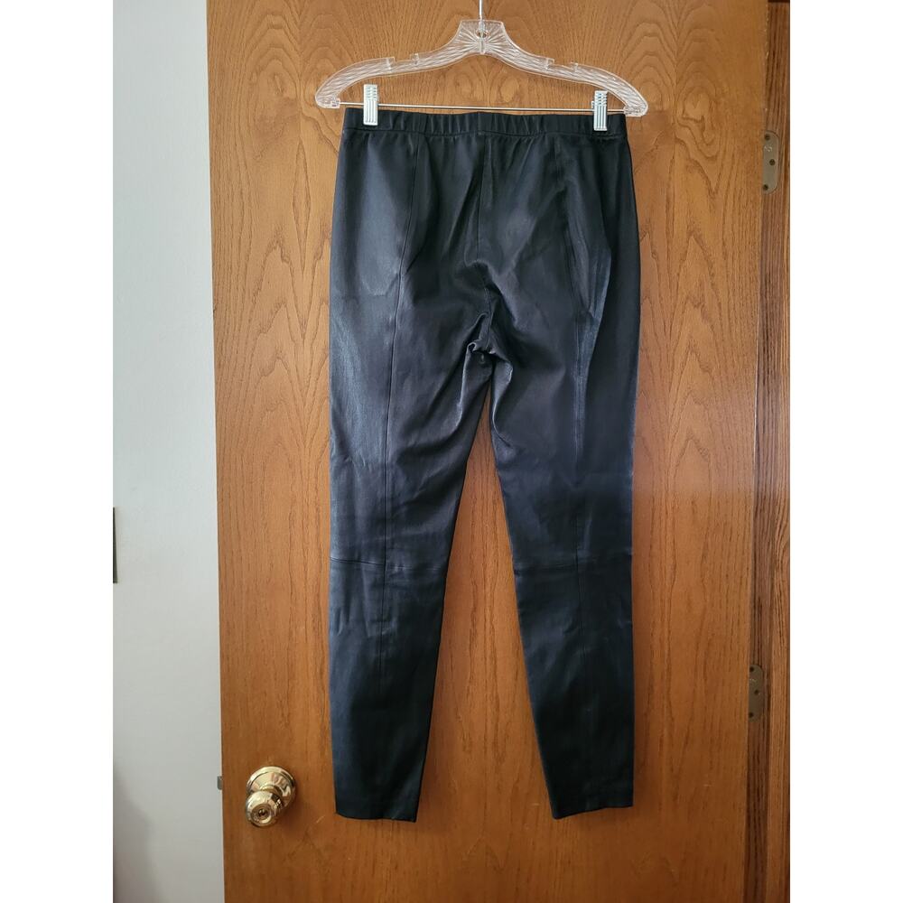 St. John 100% Leather Cotton Moto Pull On Pant Legging EUC Size 4 Navy Black - Picture 2 of 4